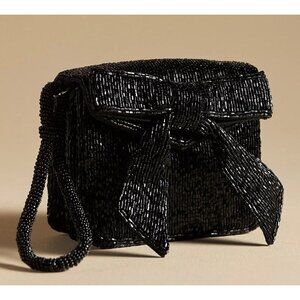 By Anthropologie Beaded Wristlet Black Bow Detail